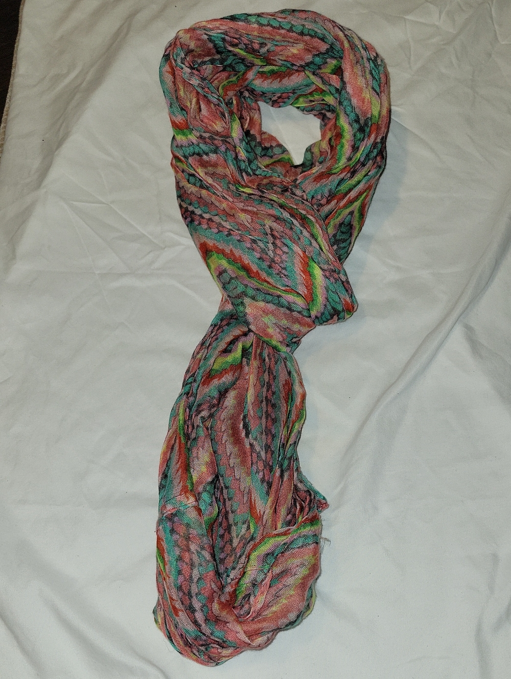 Multi-Color Woven Women's Infinity Scarf - Pink & Green Pattern